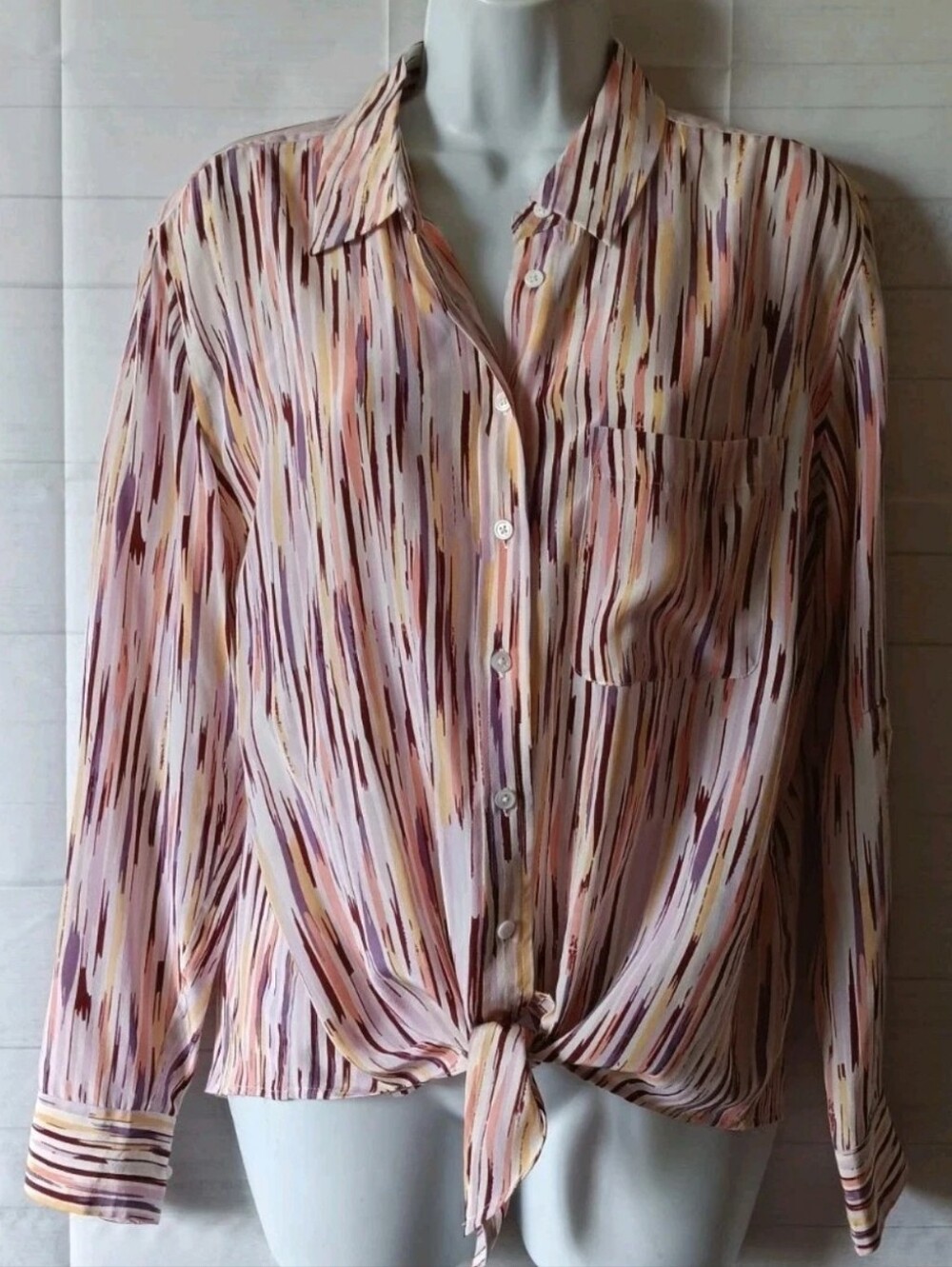 Equipment Femme Multicolor Silk Button Front Tie Hem Top 218.00